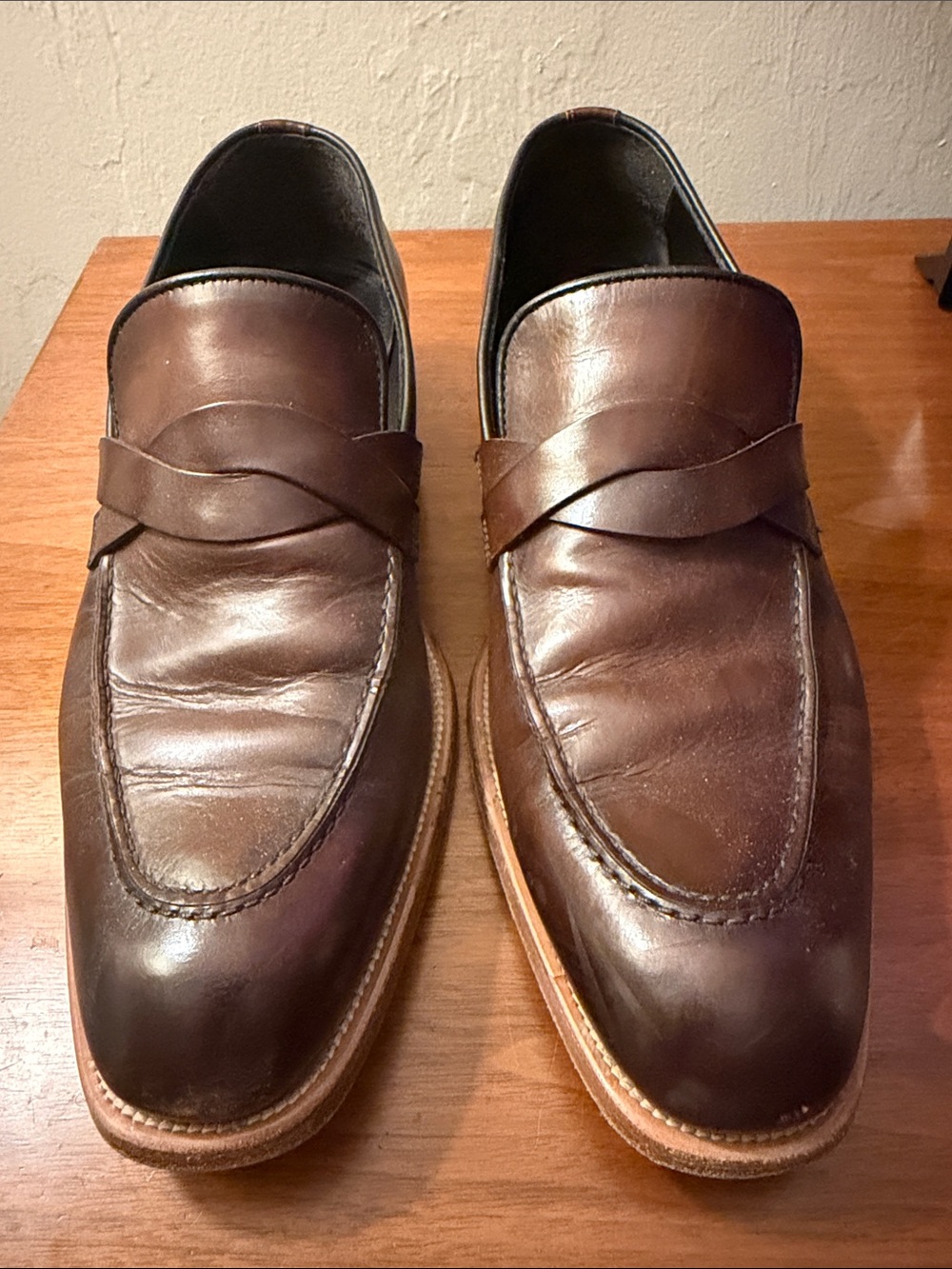 Johnston & Murphy Made in Italy Cormac Brown Leather Penny Loafers US 9 Euro 42